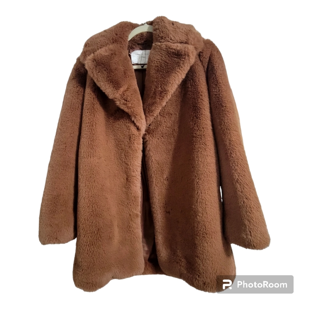 Zara faux fur teddy coat brown